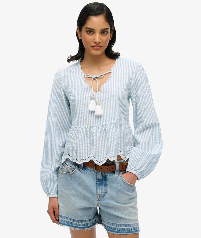 superdry Broderie Long Sleeve Blouse