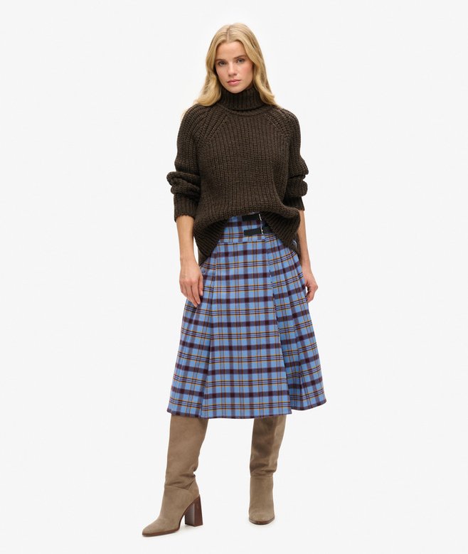 superdry Check Pleated Midi Skirt
