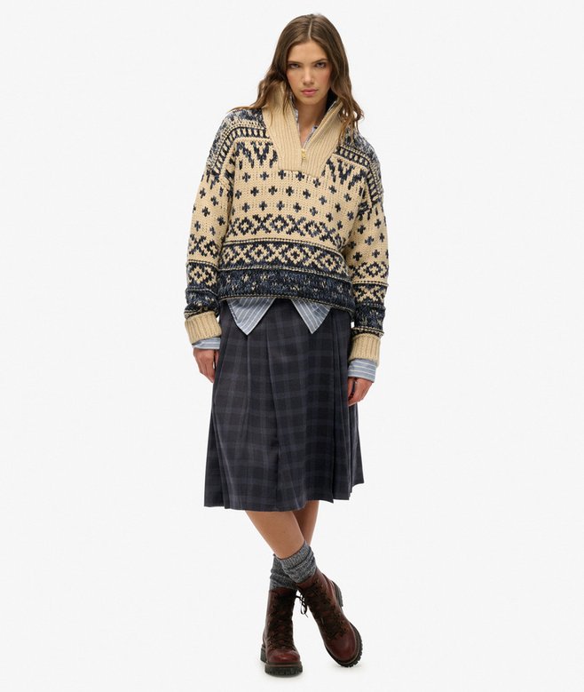 superdry Check Pleated Midi Skirt