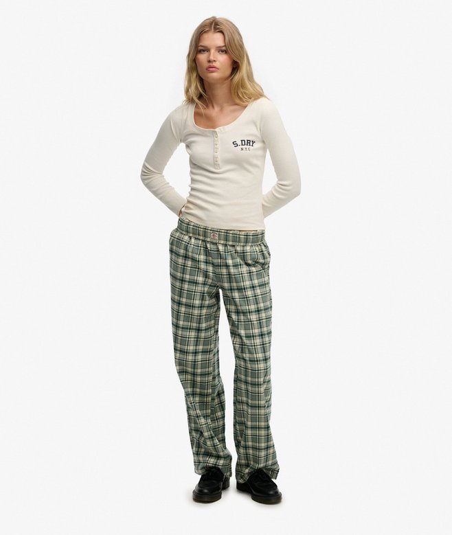 superdry Cotton Check Elastic Trousers