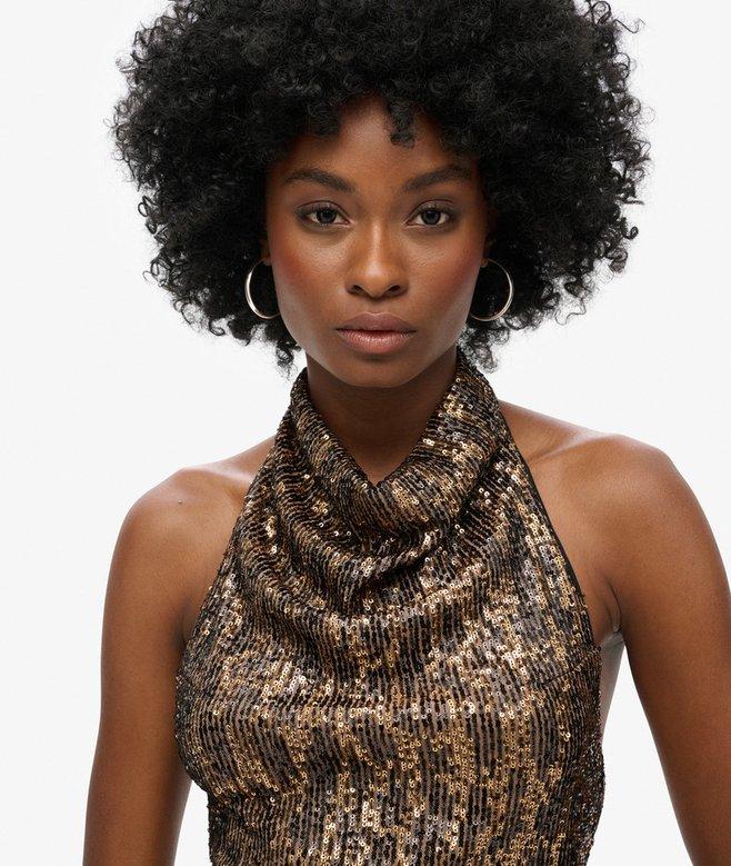 Superdry Cowl Halter Neck Sequin Top