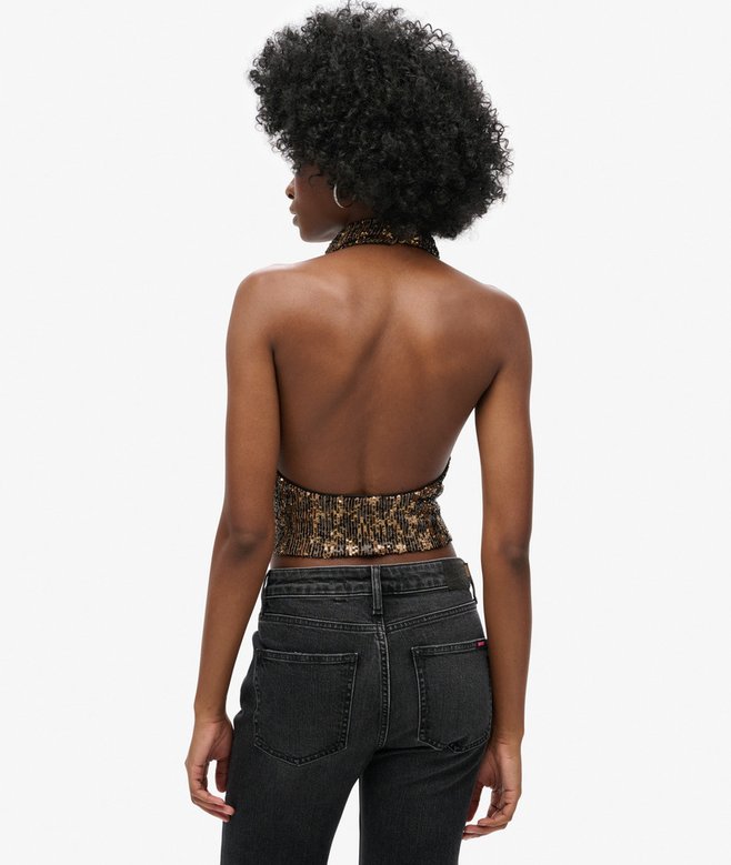 Superdry Cowl Halter Neck Sequin Top