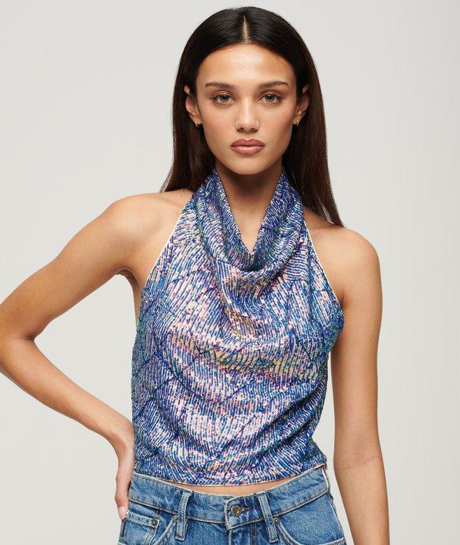 superdry Cowl Neck Halter Sequin Top