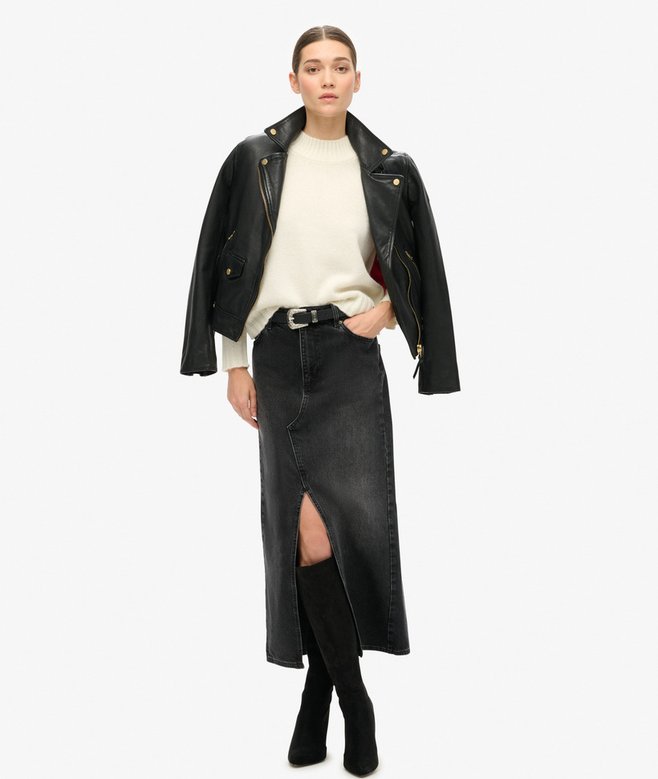 superdry Denim Split Maxi Skirt