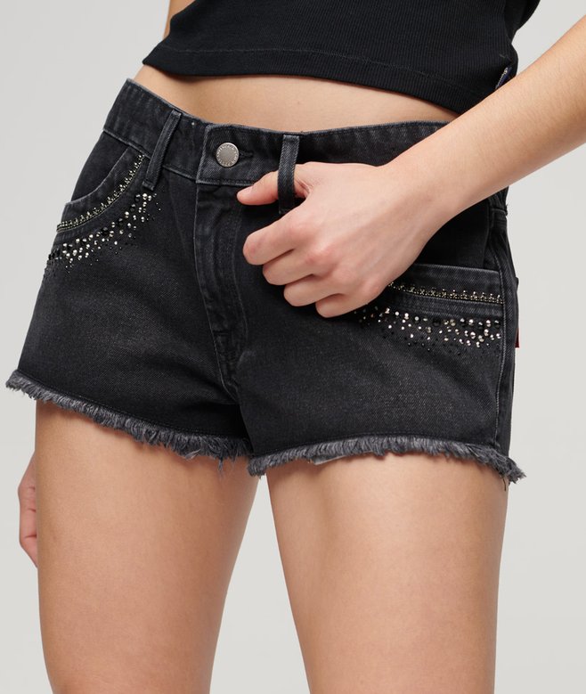 superdry Diamante Embellished Denim Shorts