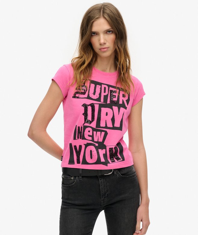 superdry Embellished Punk Cap Sleeve T-Shirt