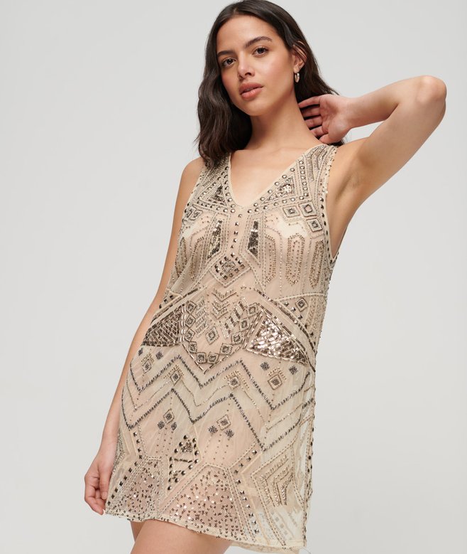 superdry Embellished V Neck Mini Dress
