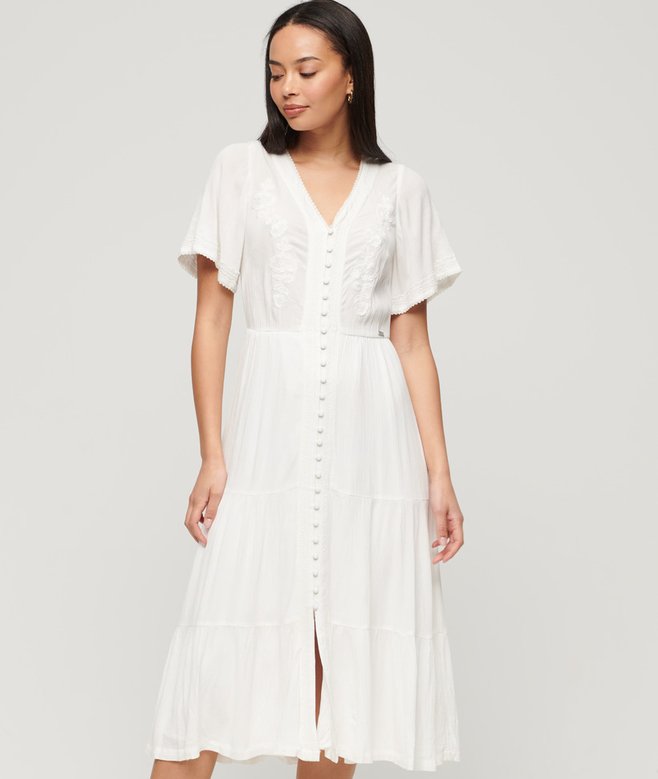 superdry Embroidered Tiered Midi Dress