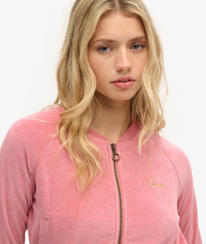 Superdry Embroidered Velour Zip Baseball Top
