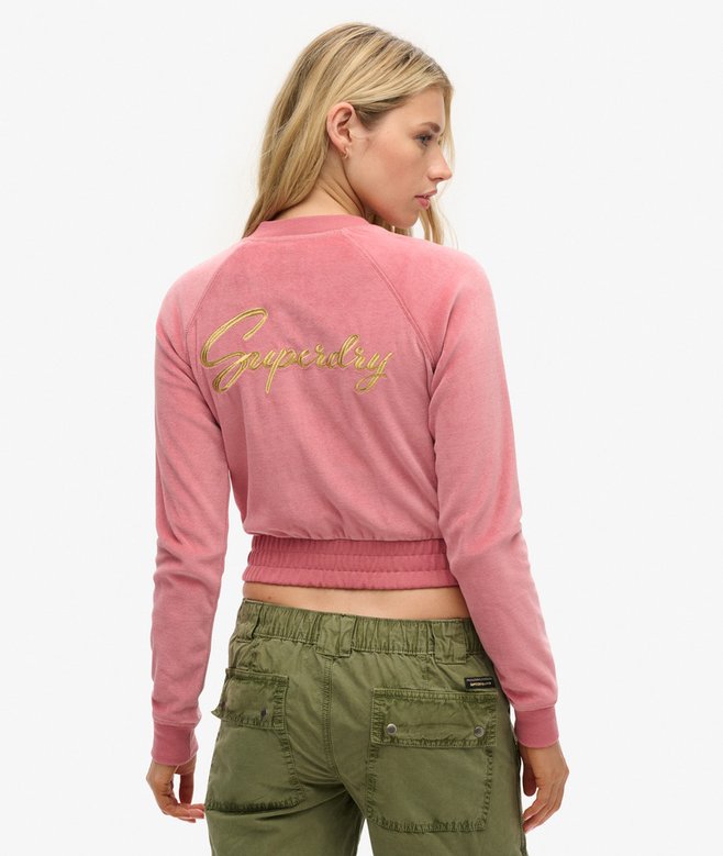 Superdry Embroidered Velour Zip Baseball Top