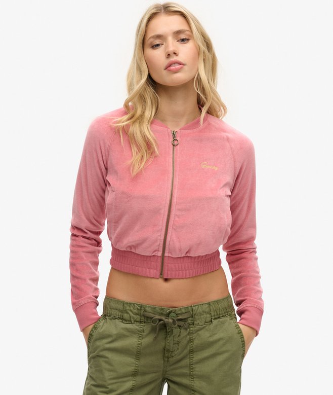 superdry Embroidered Velour Zip Baseball Top
