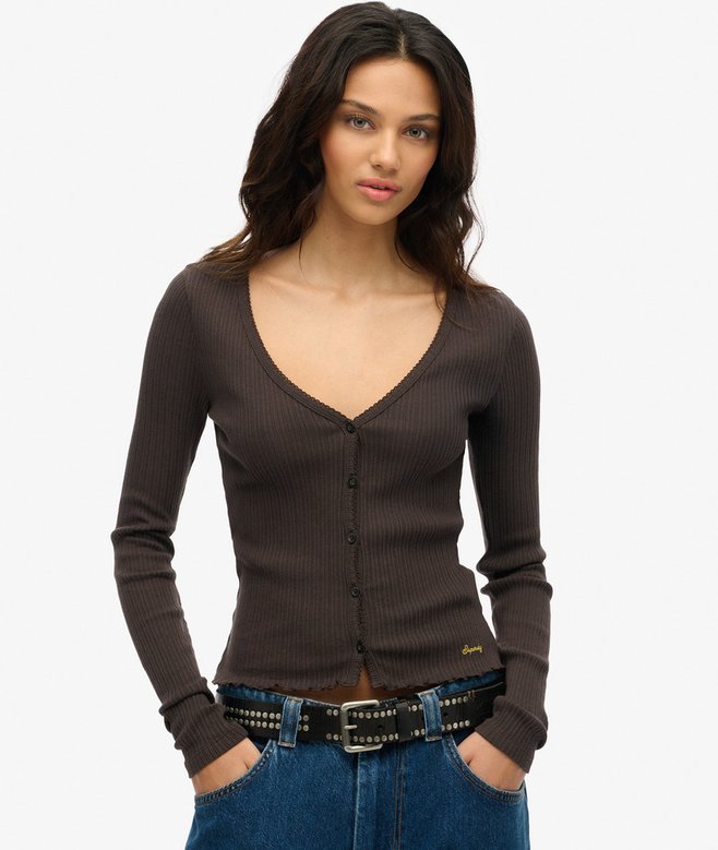 superdry Essential Button Long Sleeve Top