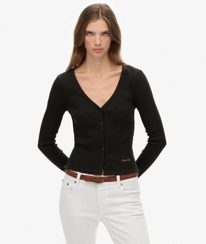 Superdry Essential Button Through Long Sleeve Top