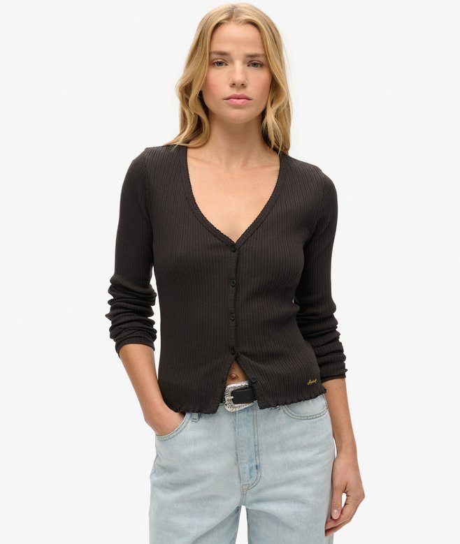 superdry Essential Button Through Long Sleeve Top