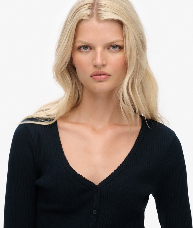 Superdry Essential Button Through Long Sleeve Top