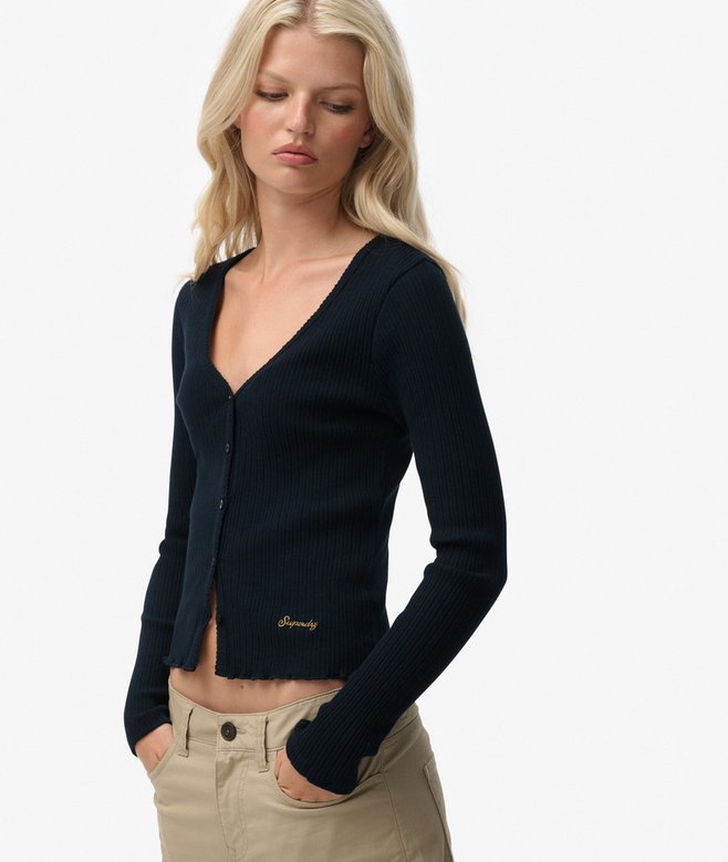 superdry Essential Button Through Long Sleeve Top