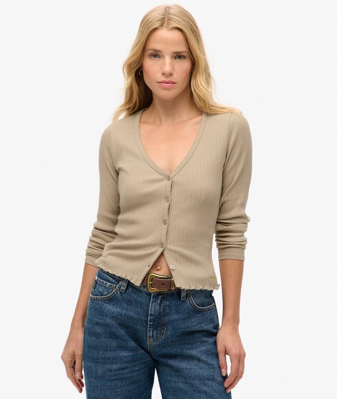 superdry Essential Button Through Long Sleeve Top