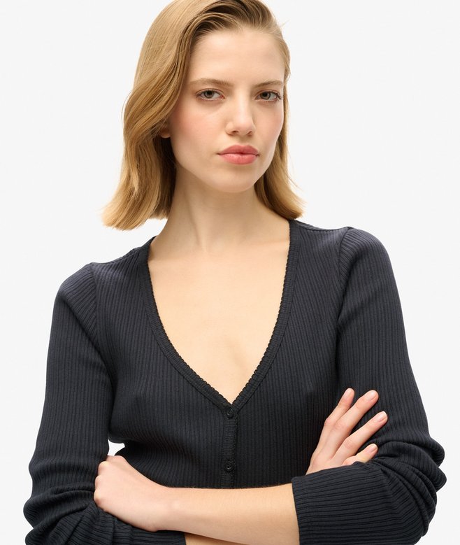 Superdry Essential Button Through Long Sleeve Top