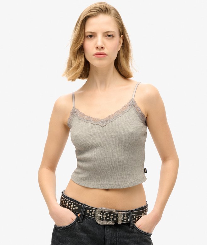superdry Essential Lace Trim Cropped Cami Top