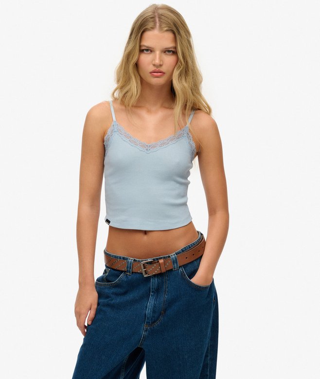 superdry Essential Lace Trim Cropped Cami Top