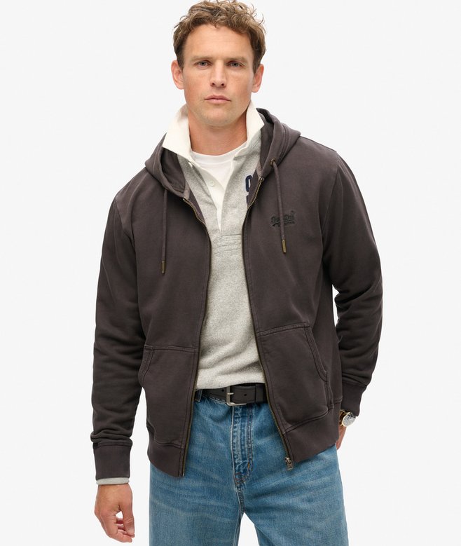 superdry Essential Logo Washed Zip Hoodie