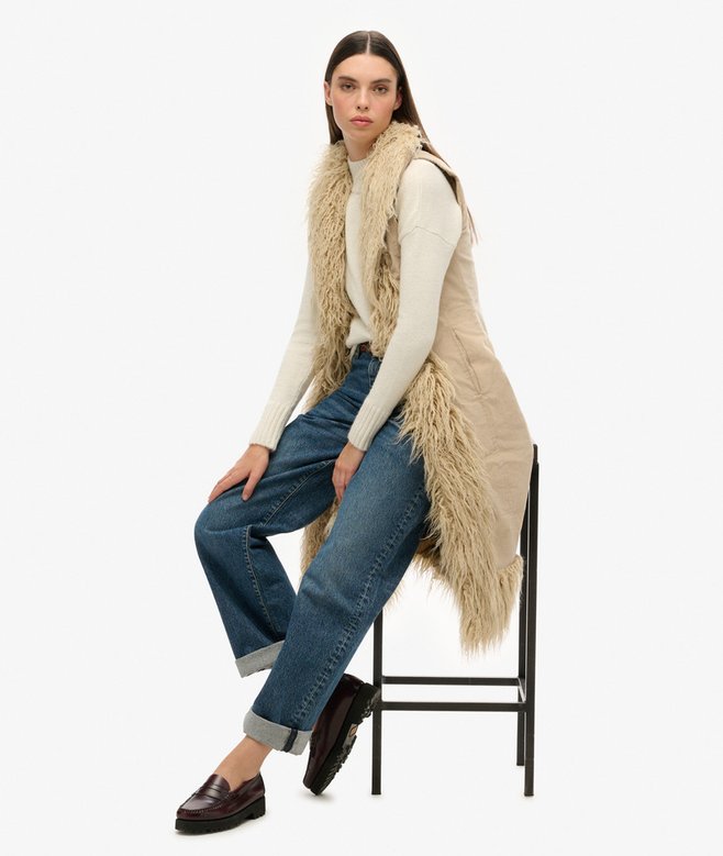 Superdry Faux Fur Afghan Long Gilet