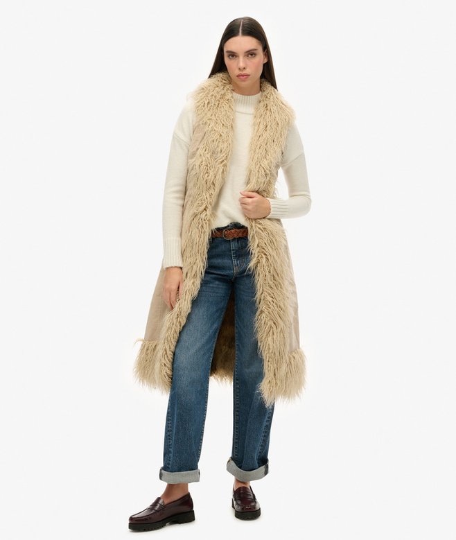 superdry Faux Fur Afghan Long Gilet