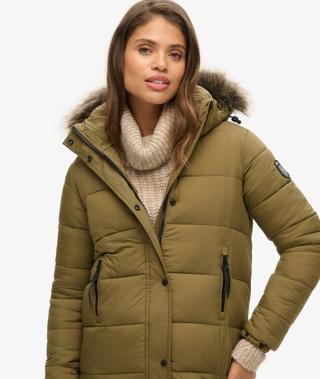 Superdry Faux Fur Hooded Longline Puffer Coat