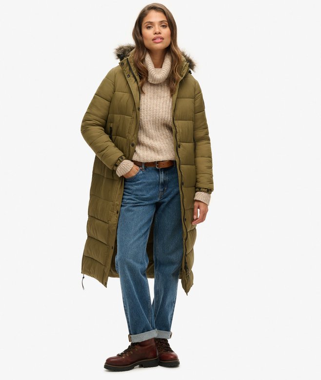 superdry Faux Fur Hooded Longline Puffer Coat