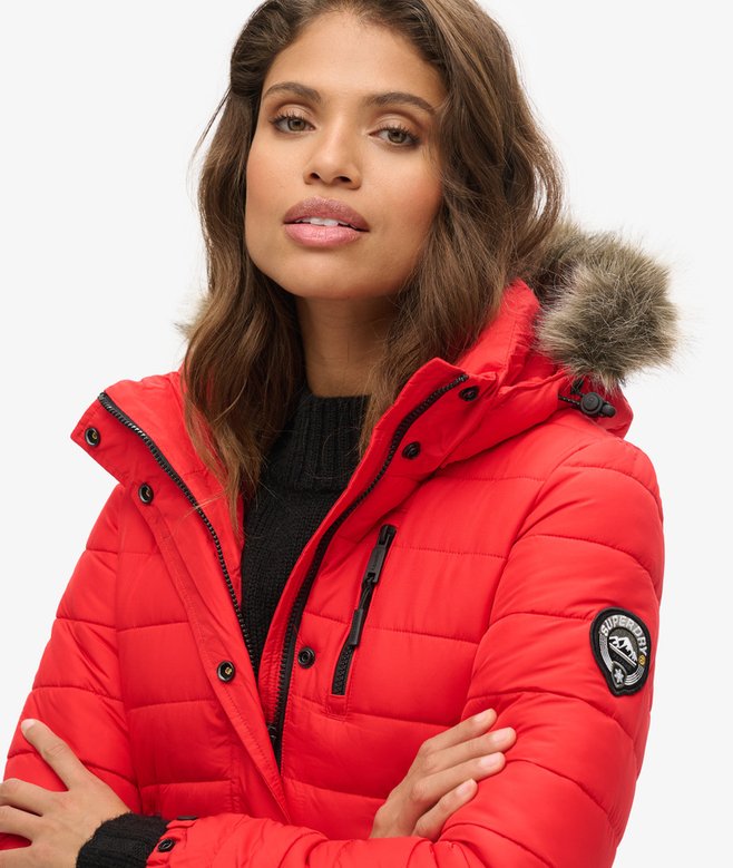 Superdry Faux Fur Hooded Mid Length Puffer Jacket