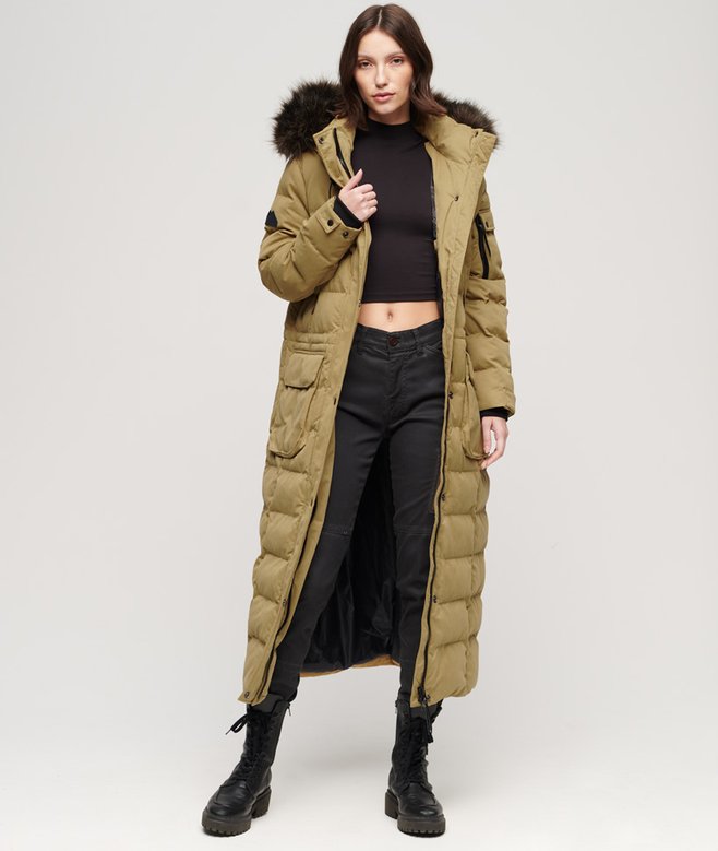 superdry Faux Fur Hooded Parka Longline Coat