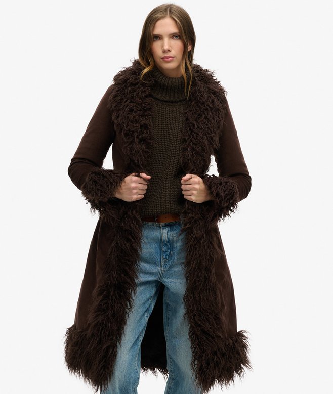 superdry Faux Fur Lined Longline Afghan Coat