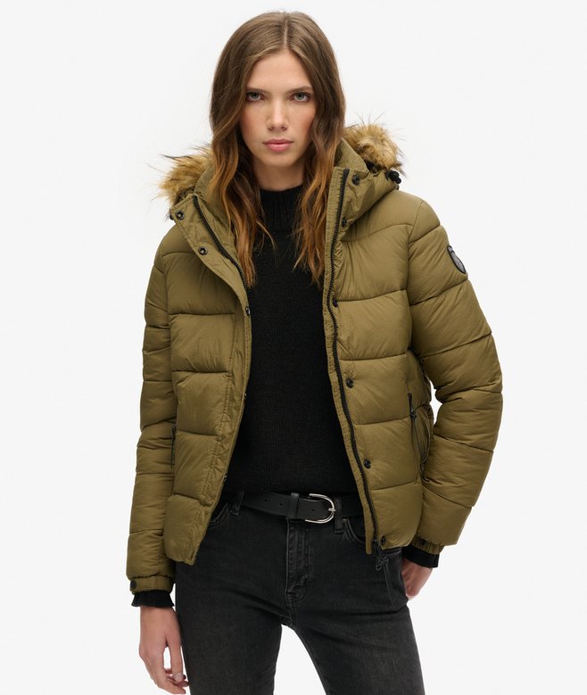 superdry Faux Fur Short Hooded Puffer Jacket