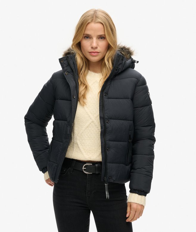 superdry Faux Fur Short Hooded Puffer Jacket