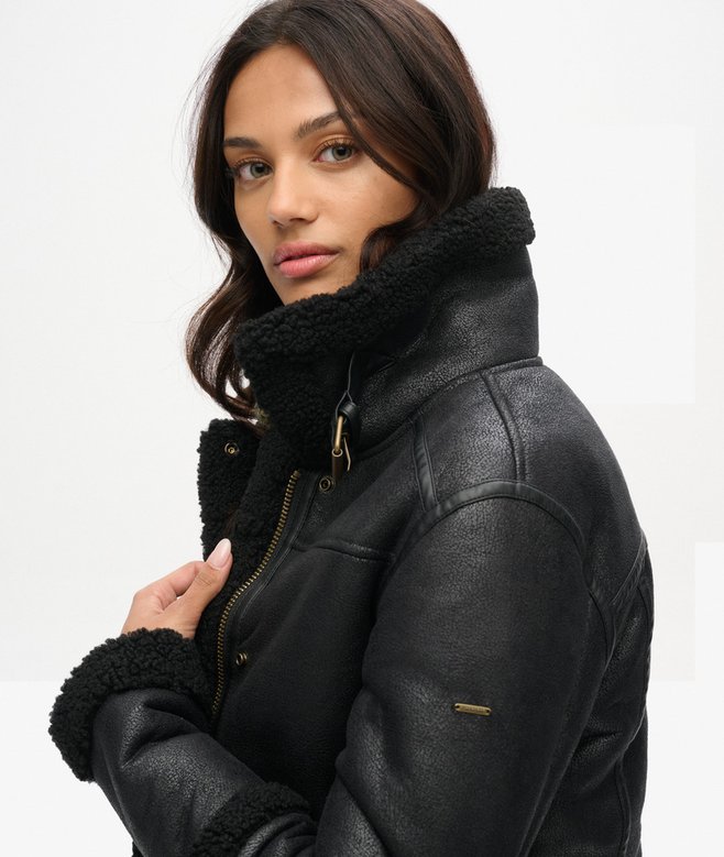 Superdry Faux Shearling Cropped Aviator Jacket