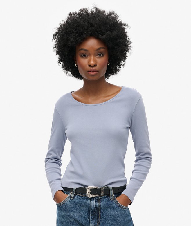 superdry Fine Rib Scoop Neck Long Sleeve Top