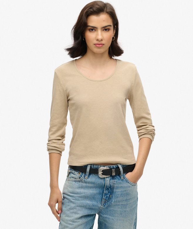 superdry Fine Rib Scoop Neck Long Sleeve Top