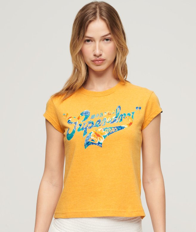 superdry Floral Scripted Cap Sleeve T-Shirt