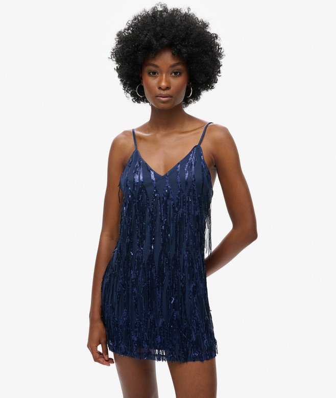 superdry Fringe V Neck Cami Mini Dress