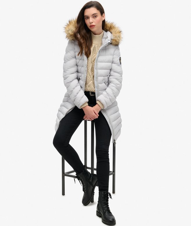 Superdry Fuji Faux Fur Hood Mid Length Puffer Coat