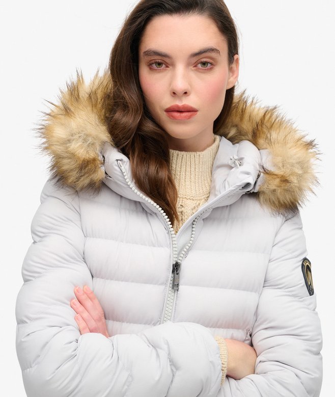 Superdry Fuji Faux Fur Hood Mid Length Puffer Coat