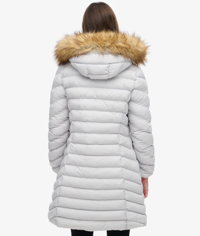 Superdry Fuji Faux Fur Hood Mid Length Puffer Coat