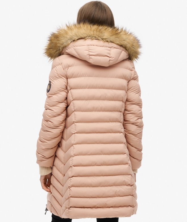 Superdry Fuji Faux Fur Hood Mid Length Puffer Coat