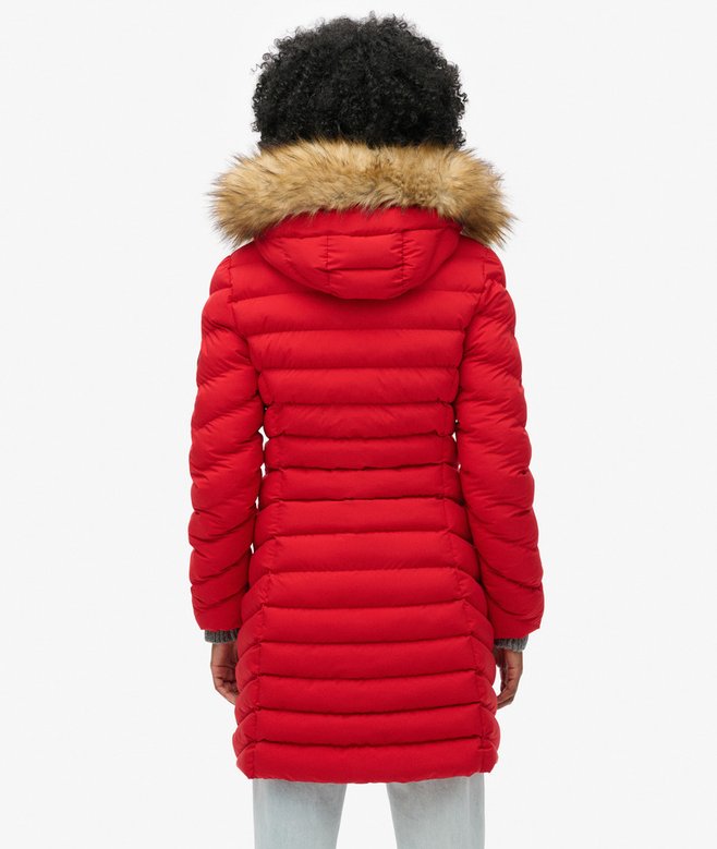Superdry Fuji Faux Fur Hood Mid Length Puffer Coat
