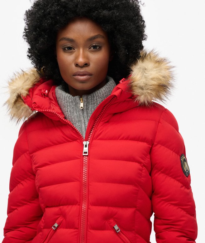 Superdry Fuji Faux Fur Hood Mid Length Puffer Coat