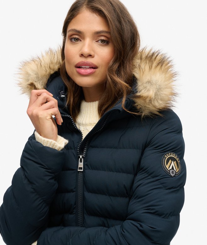 Superdry Fuji Faux Fur Hood Mid Length Puffer Coat