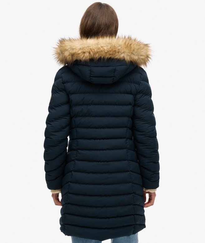 Superdry Fuji Faux Fur Hood Mid Length Puffer Coat