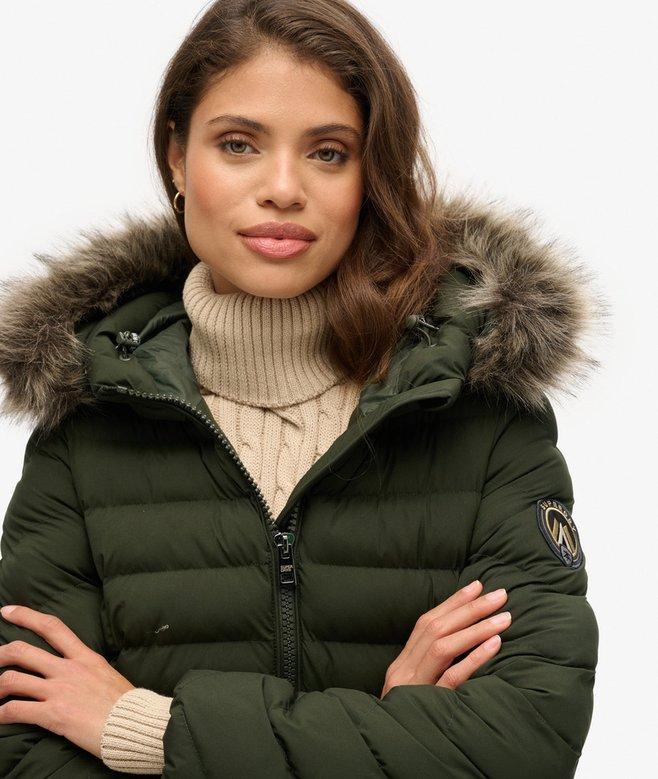 Superdry Fuji Faux Fur Hood Mid Length Puffer Coat