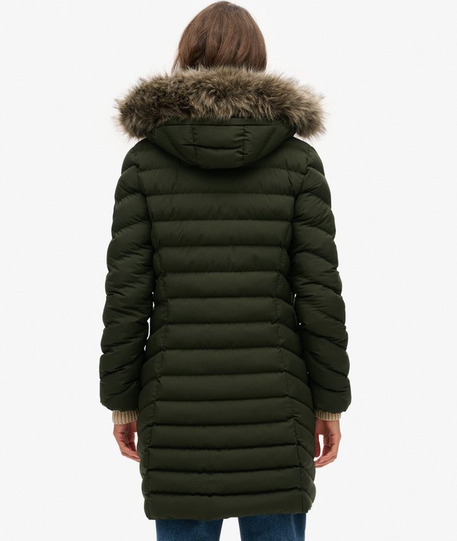 Superdry Fuji Faux Fur Hood Mid Length Puffer Coat