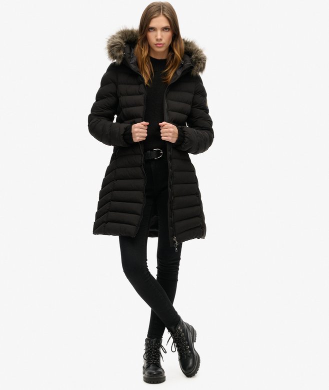 Superdry Fuji Faux Fur Hood Mid Length Puffer Coat